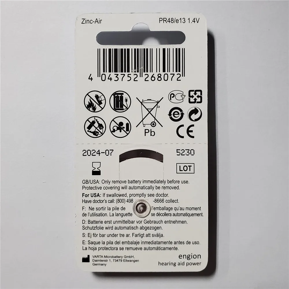 Аккумуляторы для слухового аппарата размер 13 za Engion Pro упаковка из 6 Orange Tab PR48 1 45 V