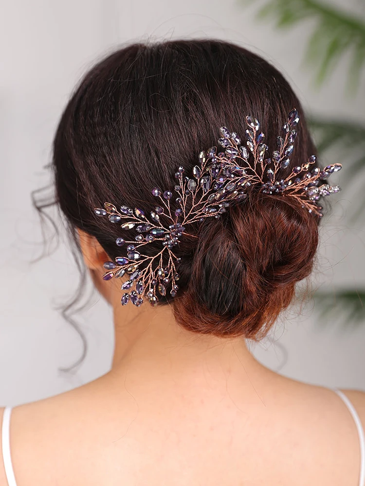 Свадебные аксессуары для волос фиолетовая шпилька Хрустальный головной убор