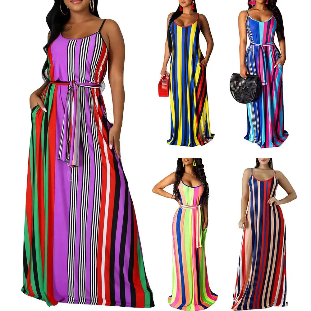 Новинка 2020 женское модное платье на бретелях спагетти вертикальное Свободное