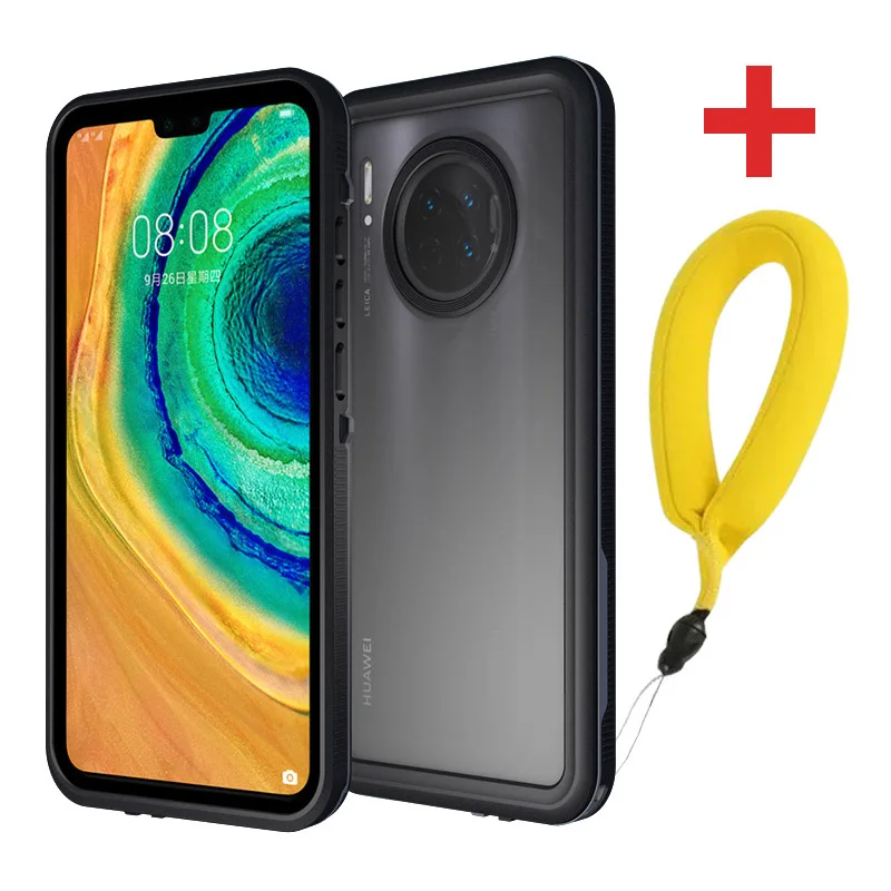 Black with strap Водонепроницаемый чехол для huawei mate 30 mate 30 Pro, противоударный чехол для huawei mate 20 Pro, прозрачный 360 чехол с полной защитой - Цвет: Black with strap