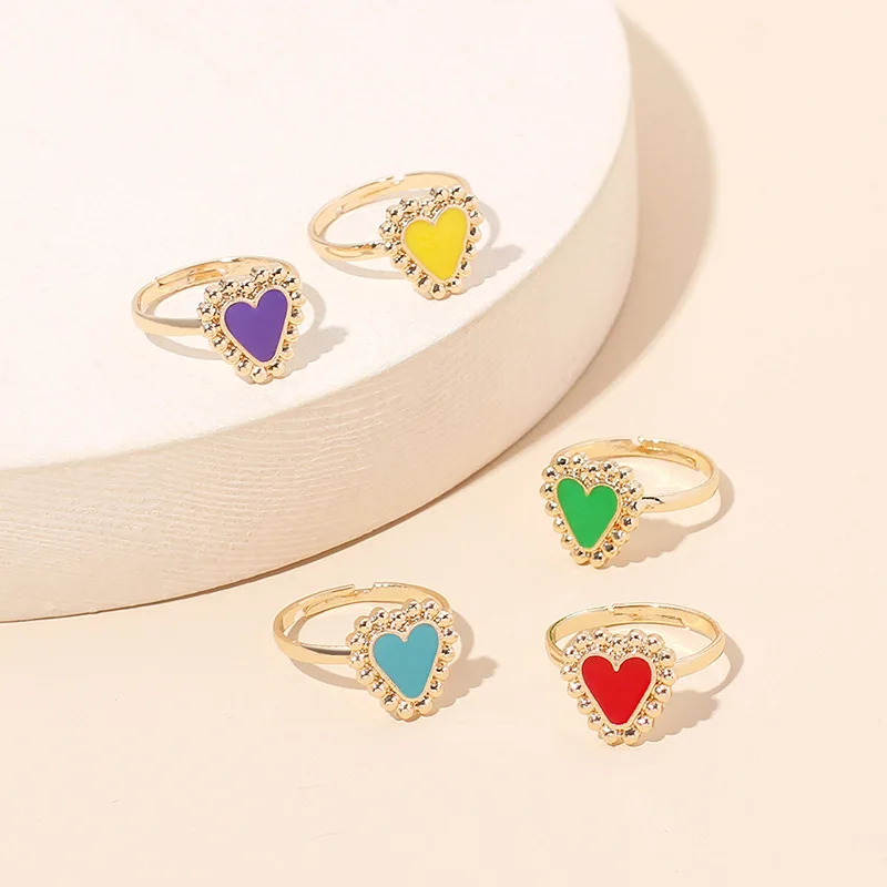 

2021 Новое модное разноцветное сердце «любовь» кольца для женщин заявление геометрический открытие регулировочного кольца золотые кольца К...