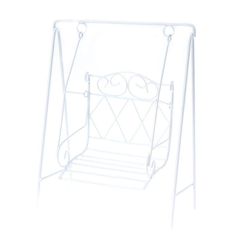 

1Pc Doll House 1/12 Scale Dollhouse Miniature Garden Furniture Metal Swing Rocking Chair White Gift new~