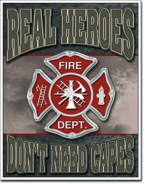 Tin Sign - &quotREAL HEROS FIREMEN" Metal Wall Art Made in USA | Дом и сад