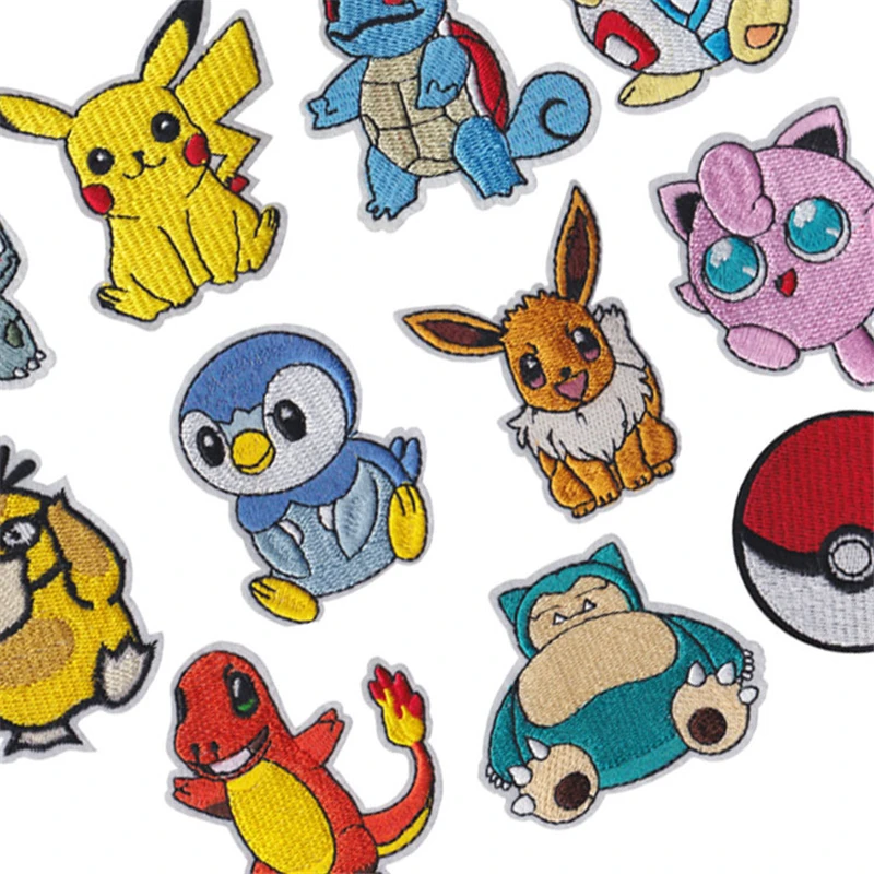 

Pokemon Cartoon DIY Embroidery Patches Stripes Thermo Stickers Clothes Application Fusible Clothing Anime Patch Applique Tops