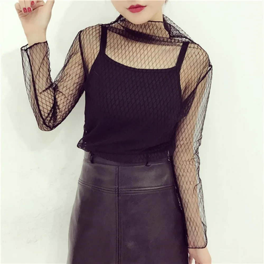 Женская прозрачная Сетчатая футболка harajuku черная Прозрачная майка в горошек
