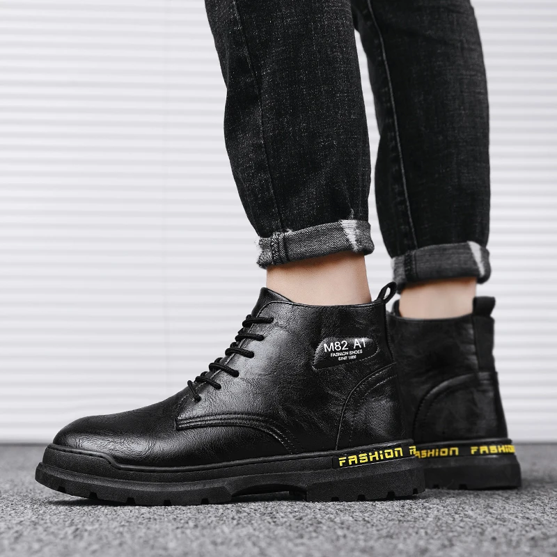 

Casual Boots Men Leather Men's Boots Home Zapatos Cuero Hombre Men Winter Cowboy Hightop Sneakers High Top Shoes Western For
