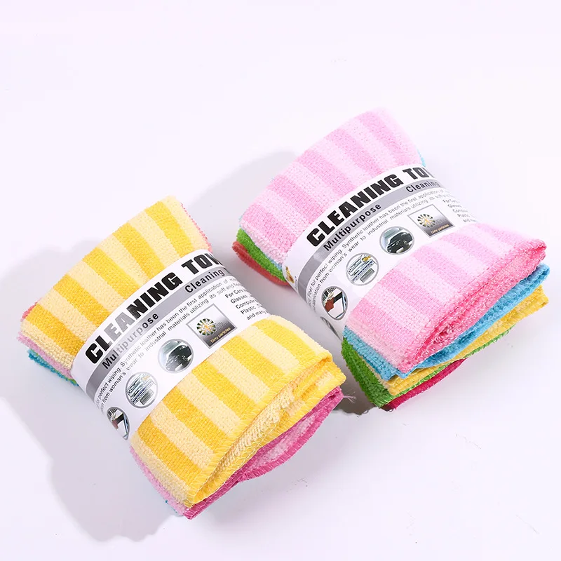 

5PCs/Set Random Double Color Striped Microfiber Rag Kitchen Non-stick Oil Multifunctional Dishwashing Towel Accessories 30x30cm