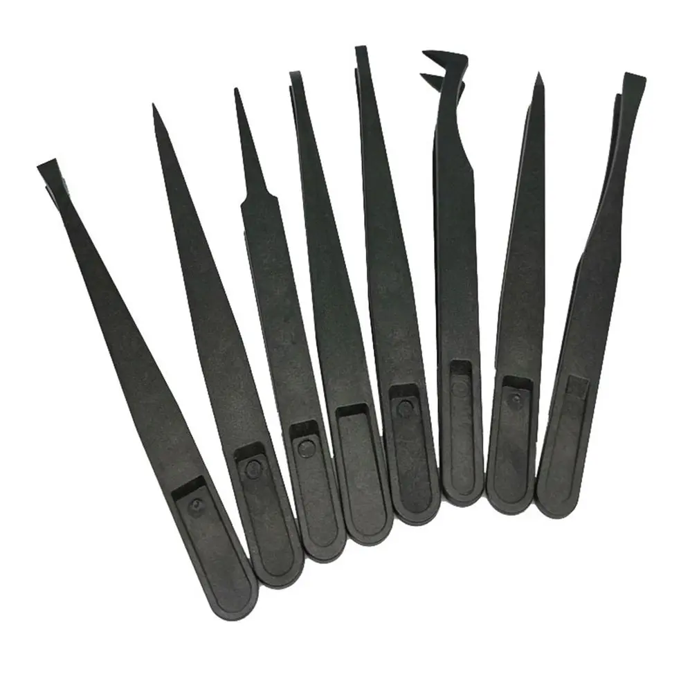 

8pcs/set Hand Tool Antistatic Plastic Tweezers Elastic Carbon Fiber Plastic Tweezers OPP Packaging Tweezers Easy To Use Durable