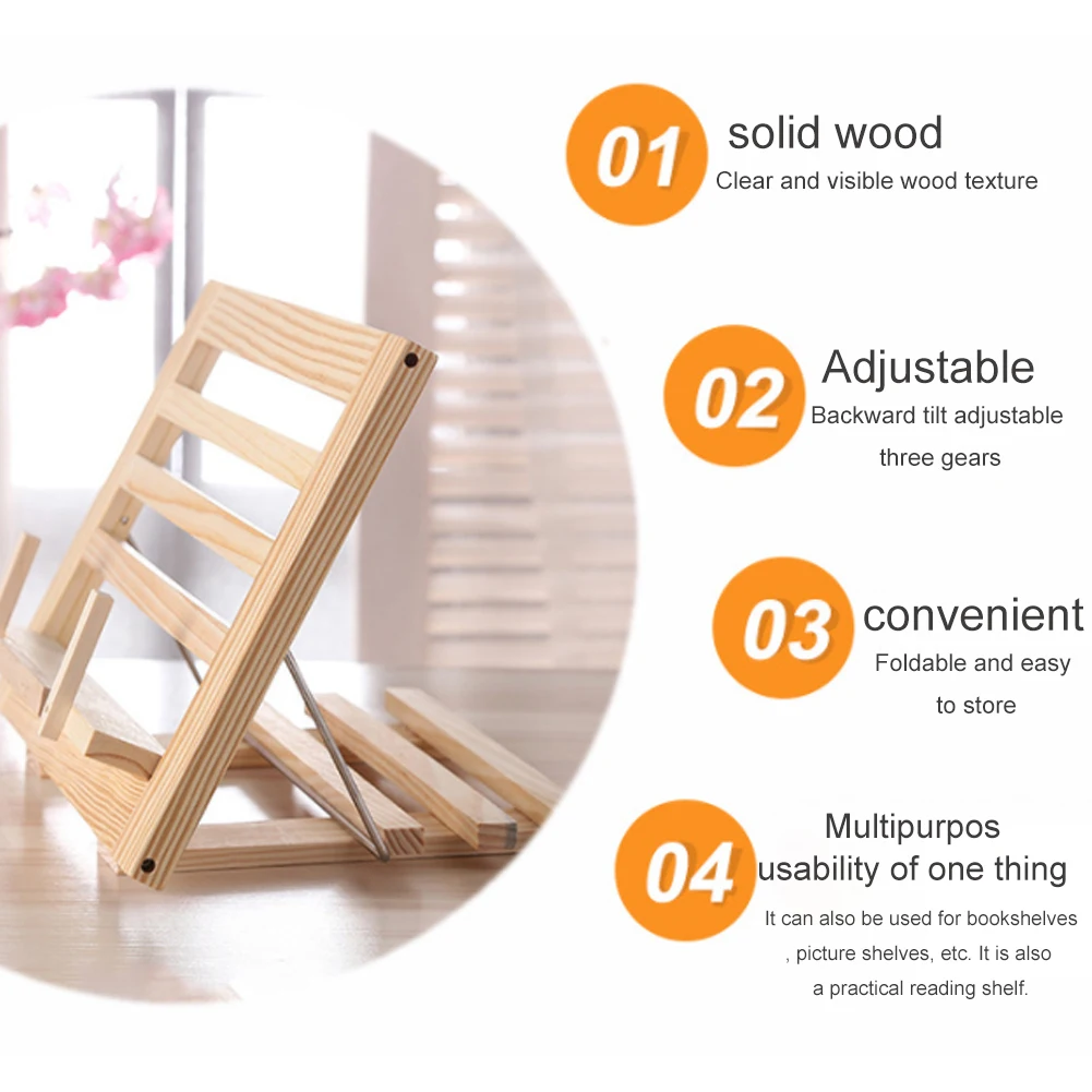 Cook Rest Rack Home Portable Pages Fixed Wooden Frame Reading Stand Adjustable Angle Non-toxic Foldable Lightweight Book Holder |