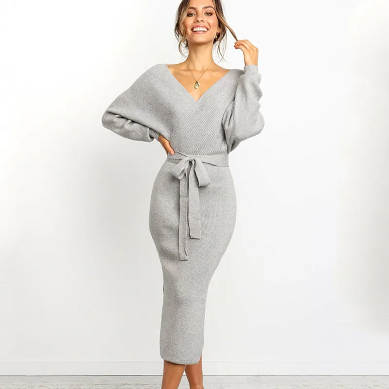 Женское длинное трикотажное платье сексуальное с открытой спиной и v образным