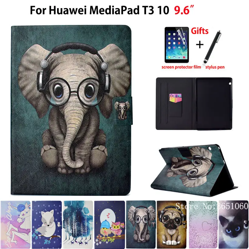 

Чехол для Huawei MediaPad T3 10 AGS-L09 AGS-W09 9,6 дюйма, Обложка Funda, модный силиконовый чехол-подставка в виде животного из искусственной кожи + подарок