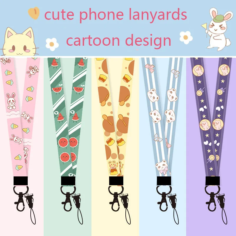 

40pcs Cute Lanyard Cartoon Rabbit Bear Cat Phone Straps Long Neck Lanyards for Mobile Phone Accessories Charm Pink Lanyards DIY