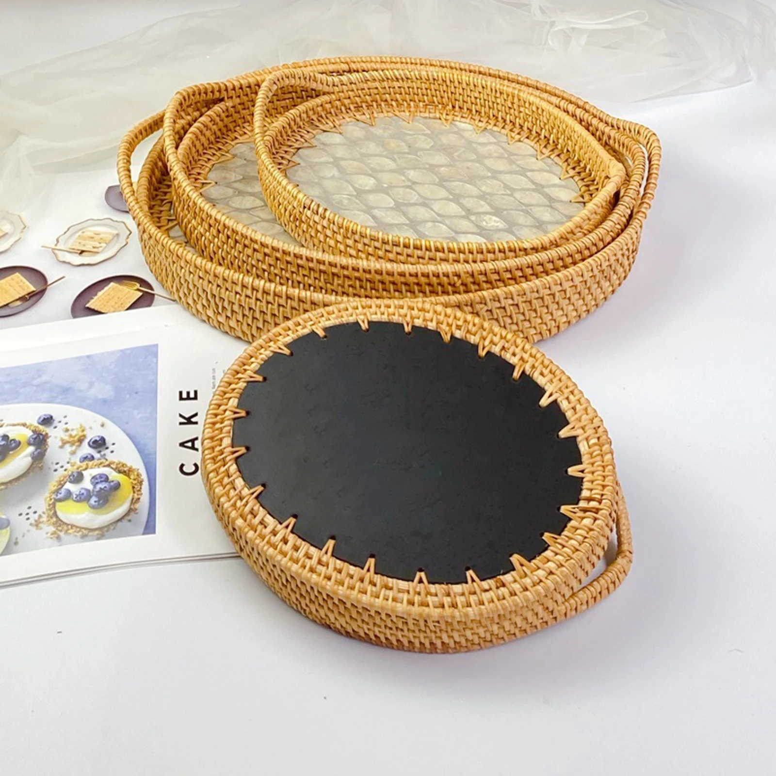 

Rattan Hand-Woven Storage Basket Box Decoration Sturdy Home Fruit Tea Snack Bread Basket Tray Eco-Friendly Multifunctional Boxes