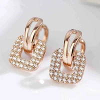 fashion simple square dangle drop earrings rose gold color zircon earrings bridal wedding party jewelry anniversary gifts