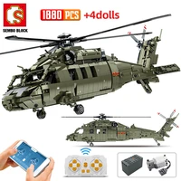 sembo 1880pcs military z 20 rc armed fighter model building blocks remote control soldier weapons figures bricks toys children