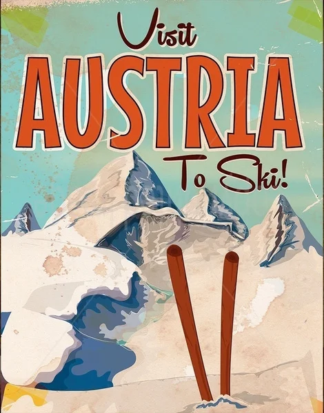 

Visit Austria to Ski Retro Metal Tin Sign Poster Home Garage Plate Cafe Pub Motel Art Wall De