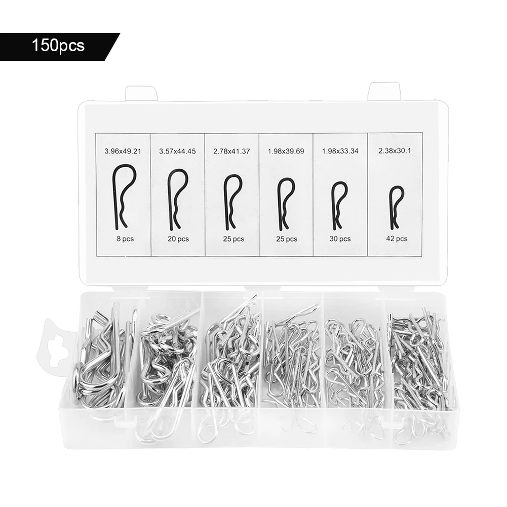 150pcs Stainless Steel R Cotter Pin Assortment Hitch Pin Clips Fastener Set
