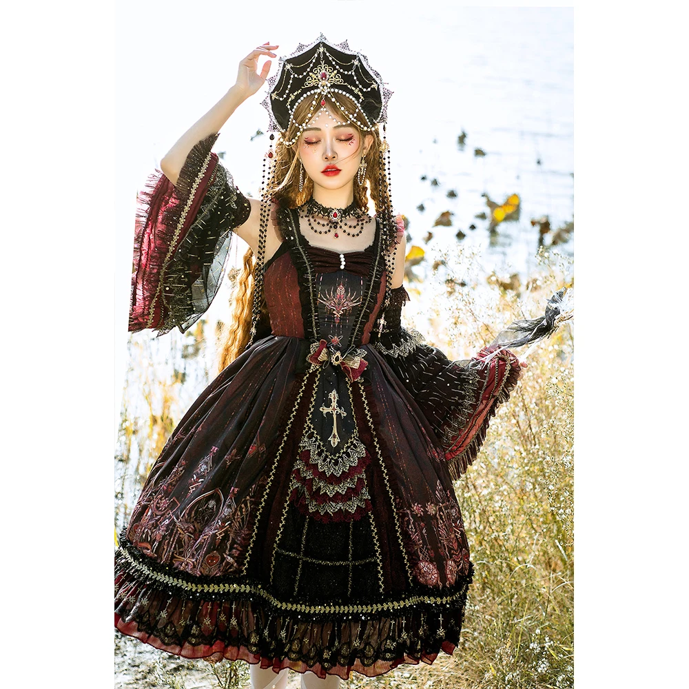 Japanese Gothic JSK Lolita Dress Plus Size Red Women Vintage Victorian Sleeveless Princess Tea Party Dress Summer Kawaii Clothes