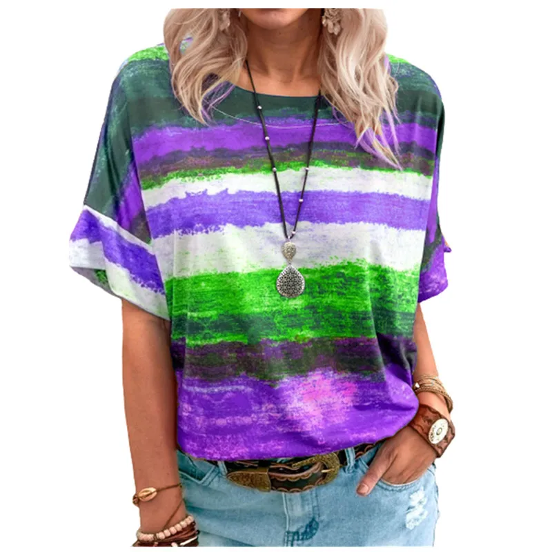 

Tie Dye Gradient Women Print T Shirt New Summer O-Neck Loose Tops Casual Streetewear Ladies Oversized Tee Top Plus Size 5XL
