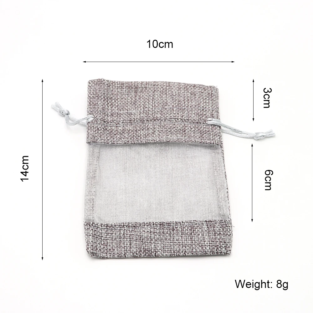 Джутовый мешочек для упаковки ювелирных изделий из органзы 50 шт. 10x4/13x8/16x22 см