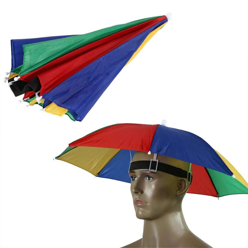 

52CM Rainbow Foldable Headwear Umbrella with 30CM Head strap Anti-UV Anti-Rain Fishing Head Umbrella