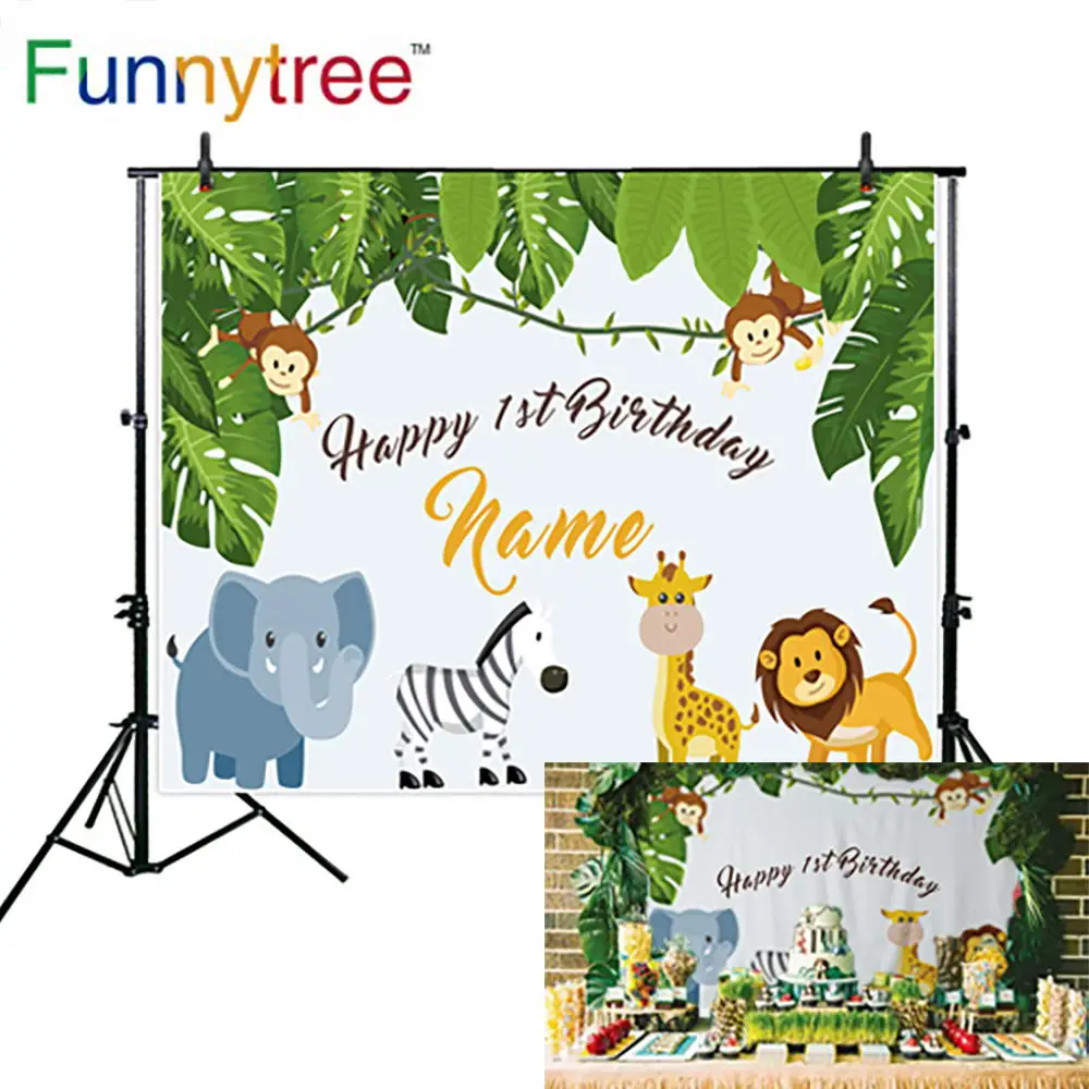 Фон для фотосъемки на 1 й День рождения Funnytree студийный сафари джунгли вечеринка