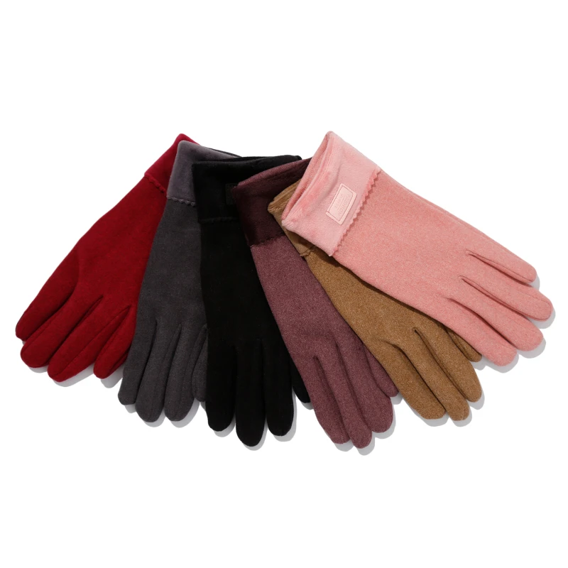 

Women Autumn Winter Touch Screen Suede Glove Warm Thick Full Finger Mittens Female Wool Inner Fleece Gloves For Unisex