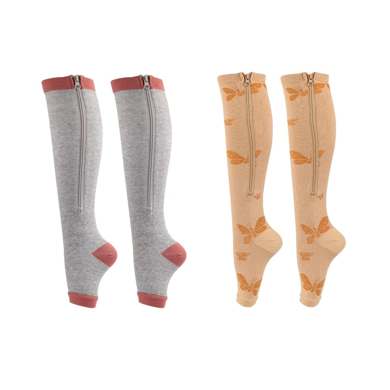 

Burn Fat Zipper Compression Socks Women Sliming Beauty Leg Support Prevent Varicose Veins Socks Anti-Fatigue Stretchy Socks