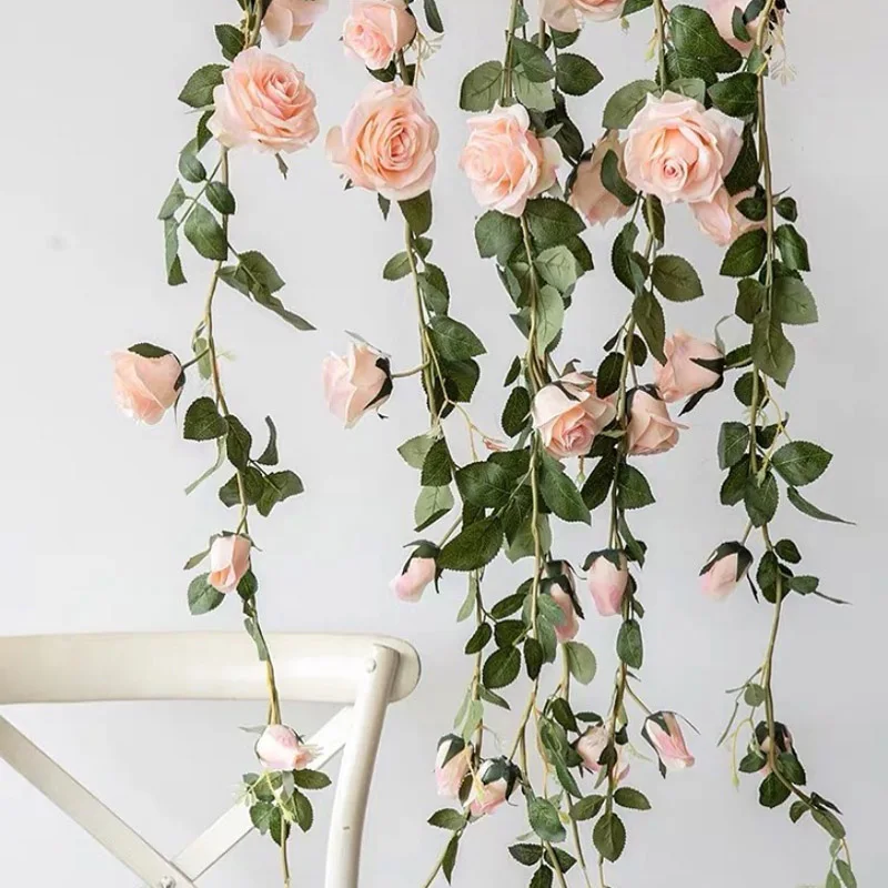 

2.4m Silk Artificial Rose Vine Flowers Craft For Wall Garden Decoration OutDoor Fake Plants Leaves Garland Wedding Home Decor