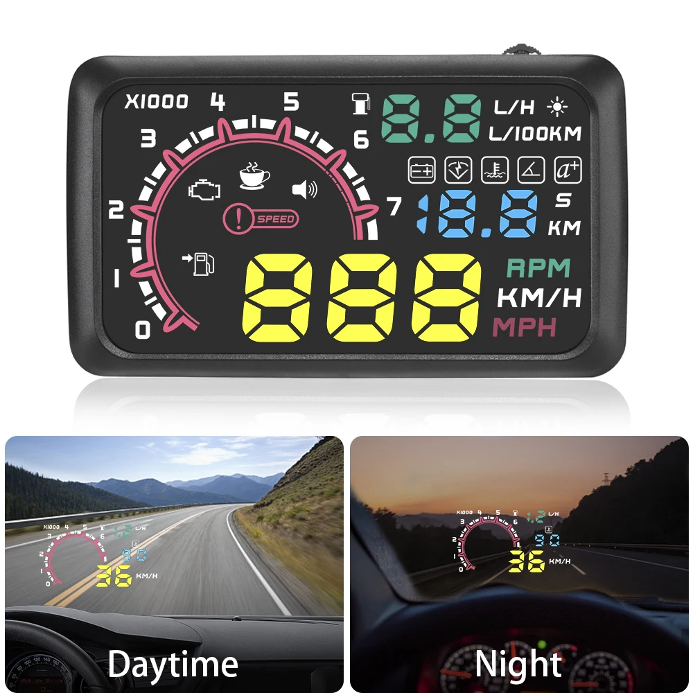 Автомобильный HUD Дисплей 5 дюйма 4 ступенчатое оповещение о скорости миль/ч