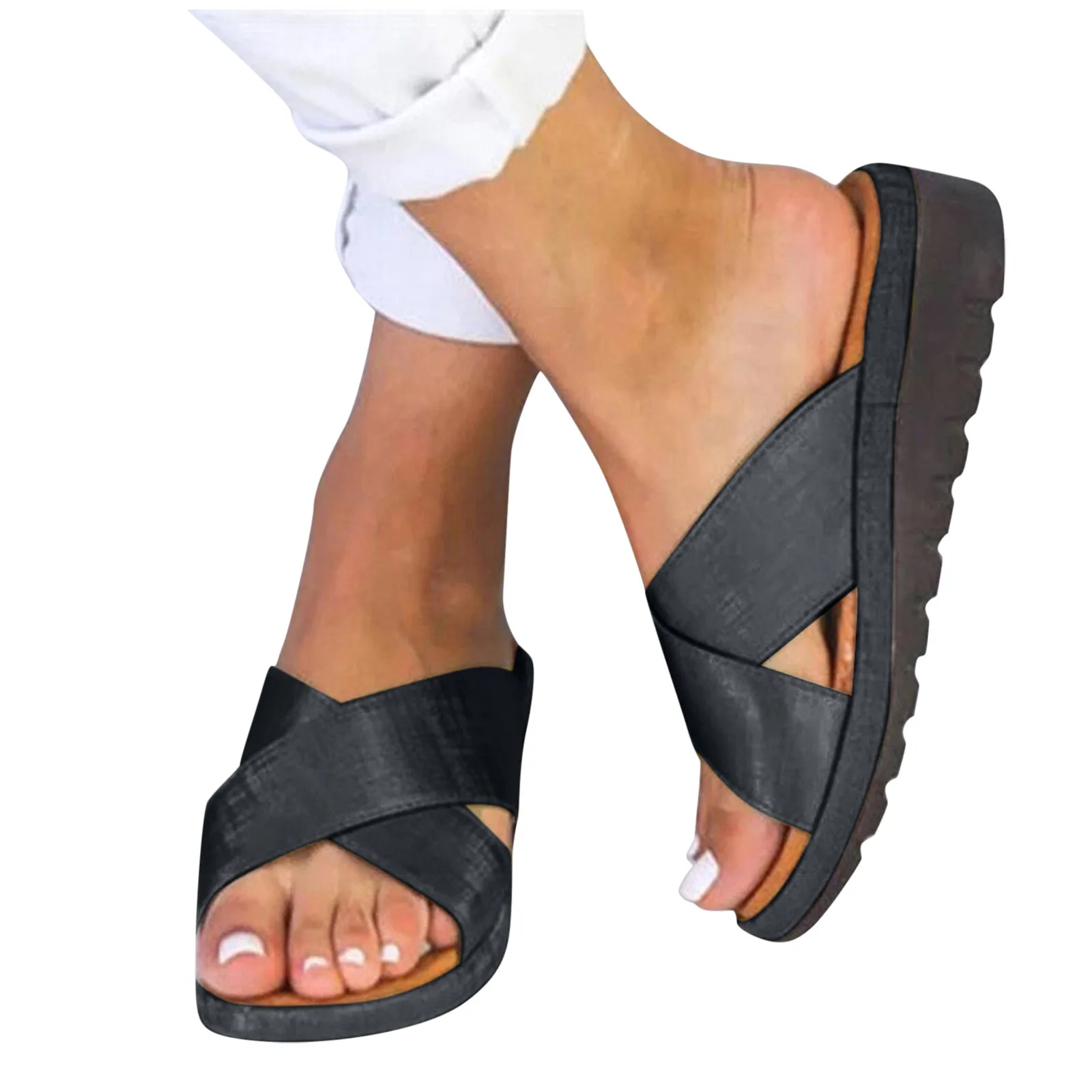 

Summer Women's Open-toed Sandals 2021 New Comfortable Lightweight Flat Shoes Waterproof Non-slip Wear-resistant Ladies Slippers