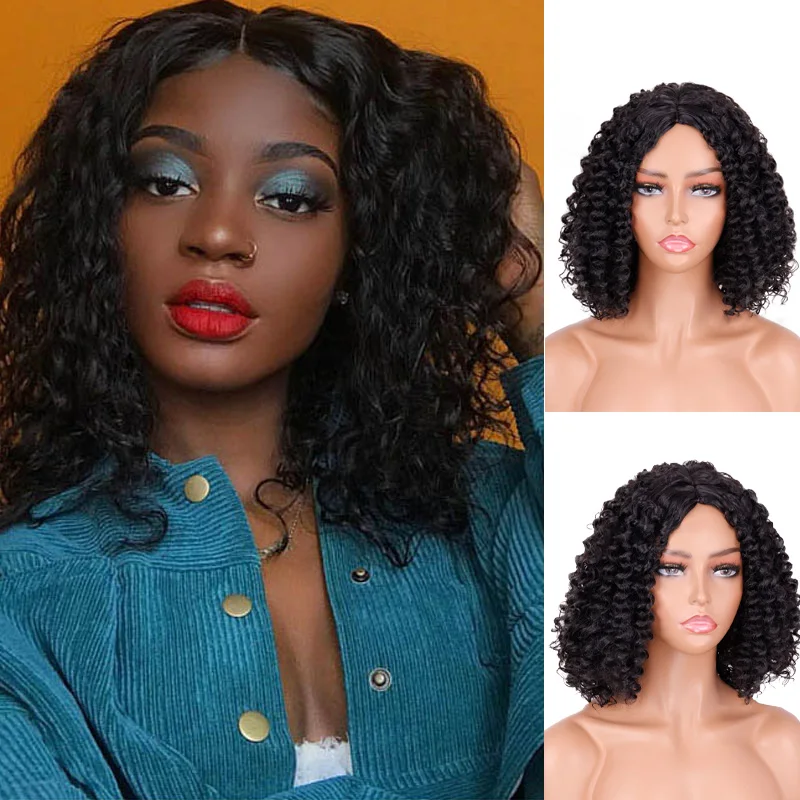 DANBO Африканский вьющийся женский черный натуральный парик длиной плеча