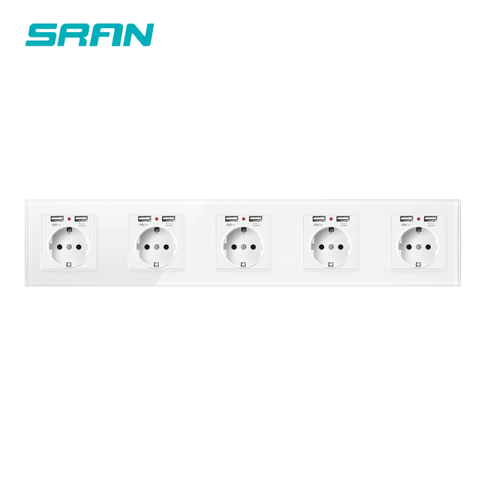 5 sockets with usb Настенная 16А ЕС стандартная Мульти Розетка, розетка с usb для дома, usb штепсельная полоса кристальная стеклянная панель - Тип: 5 sockets with usb