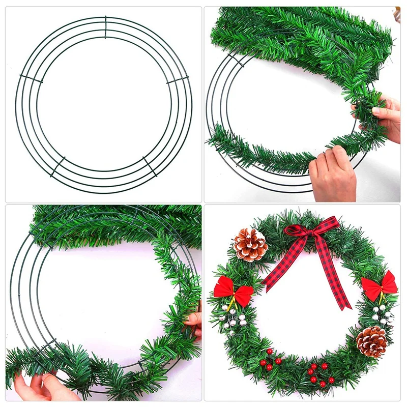 &iexcl;Promoci&oacute;n! Anillo de alambre verde oscuro, marco de guirnalda de alambre para Navidad, A&ntilde;o Nuevo, decoraci&oacute;n de San Valent&iacute;n (10 pulgadas), 6 uds.-3