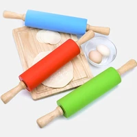 s m silicone rolling pin pastry dough flour roller non stick wooden handle kitchen baking cooking tools christmas rolling pin