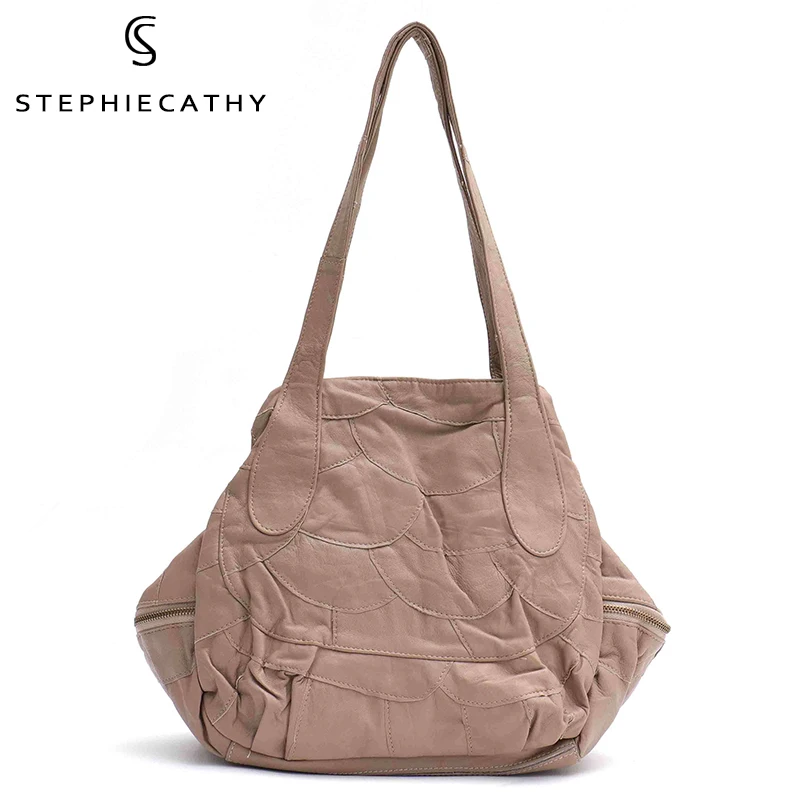 

SC Luxury Leather Patchwork Hobo Bag For Women Functional Large Shoulder Bags Soft Sheepskin Handbag Female Casual Shopping Tote