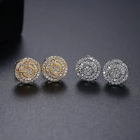funmode trendy round cubic zirconia pave gold color stud earrings for men party jewelry brincos wholesale fe217