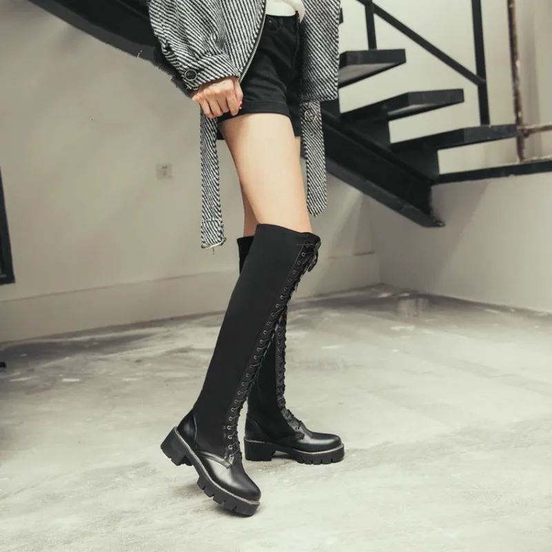 

Women's Boots The New Winter Fashion Round Head Zipper Mid Heel High Tube Martin Women's Shoes Plus Size 34-43 Heel Height 5cm