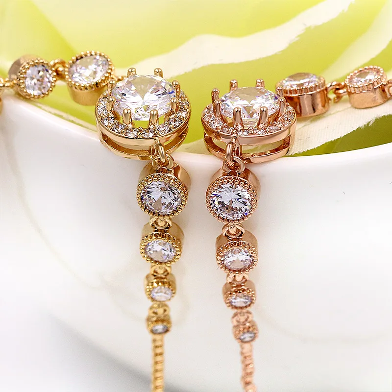 MIEG New 2020 Trendy Rose Gold Color Round CZ Cubic Zirconia Charm Bracelets Bangle For Women or Girl Jewelry Gift | Украшения и