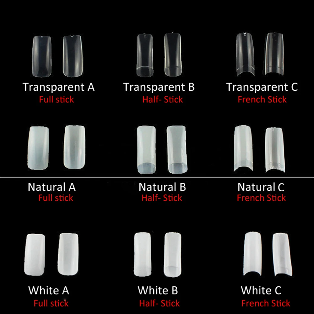 

500 шт./корт. 10 размеров прозрачные натуральные белые накладные ногти с полным покрытием накладные ногти из смолы наращивание ногтей NA032