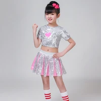 children jazz dance clothes cheerleading stage performing costumes shiny sequins top with skirt striped socks dance wear set