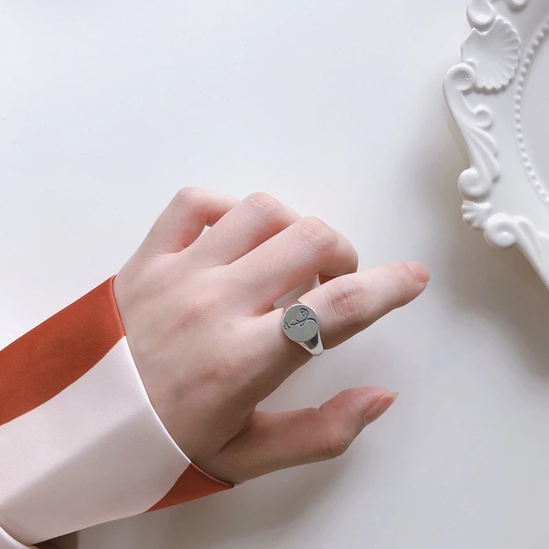 LouLeur 925 пробы серебряные кольца для женщин круглая скульптура человеческое лицо цветок уникальные кольца для сестры элегантные серебряные 925 ювелирные изделия