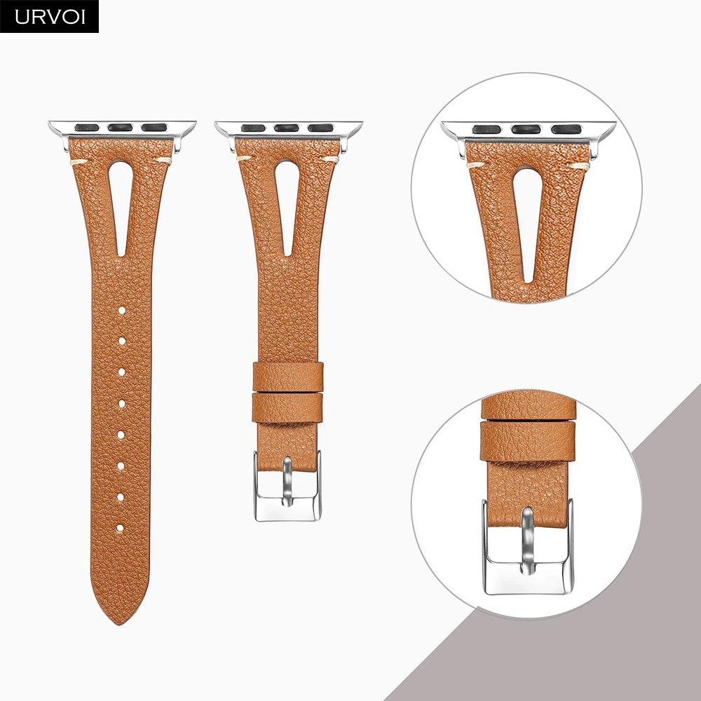 Ремешок URVOI женский кожаный для apple watch series 8 7 6 SE 5 4 3 браслет iwatch 41 45 мм с Т-образным