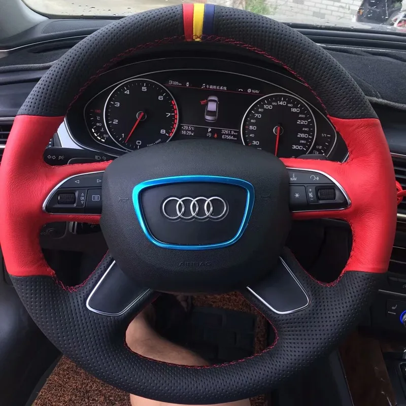 

DIY hand-sewn steering wheel cover fit for Audi a4 a6L a3 q3 a4L q2L q5 leather suede grip cover