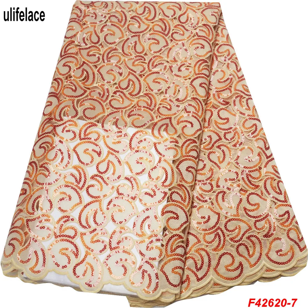 Блестящая ткань ручная работа с отверстиями парча тюль французские пайетки