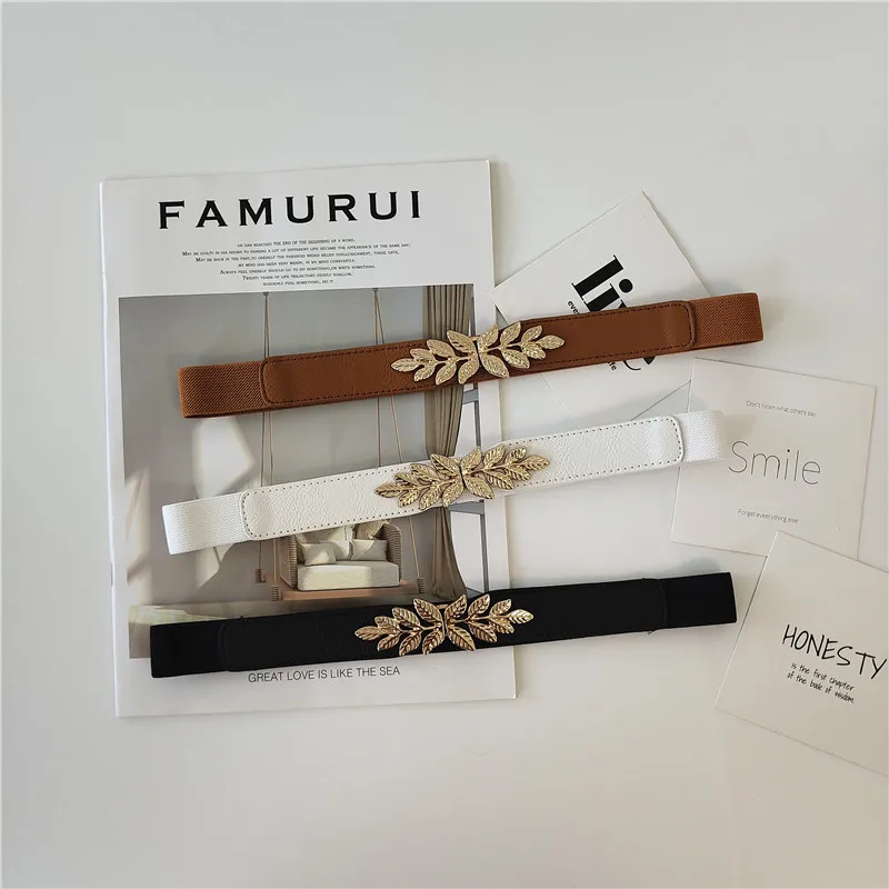 Тонкие ремни с листьями Женский декоративный пояс юбкой эластичный Узкий