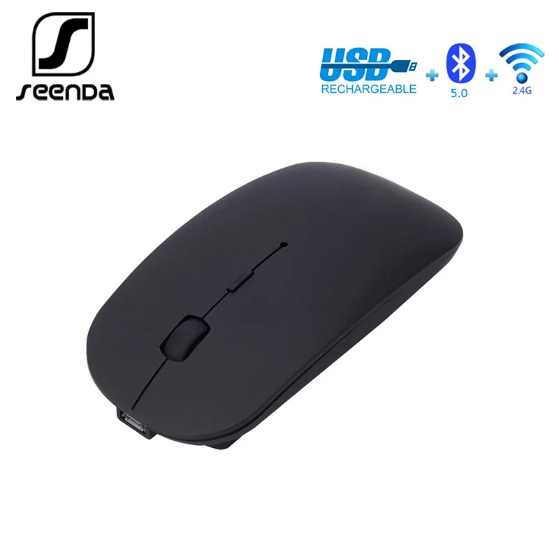 

SeenDa Bluetooth Wireless Mouse 2.4Ghz Rechargeable Mouse for PC Laptop Android Dual Mode Slim Slient Mice Adjustable DPI
