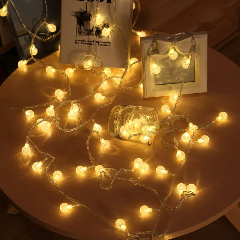 220V EU Plug Power Twinkle LED Crystal Ball Bubbles Lights String Fairy Garland Wedding Holiday Party Decoration Christmas | Лампы и
