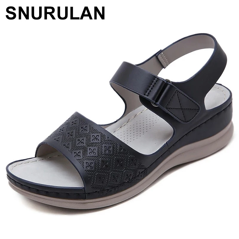 

SNURULANBeach gladiator sandals women's shoes wedges platform casual comfortbale ladies sandals Brown work outdoor 4.5cm heel