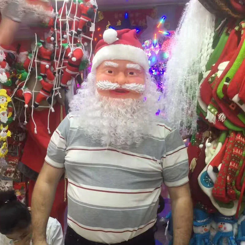 

Merry Christmas Santa Claus Latex Mask Outdoor Ornamen Cute Santa Claus Costume Masquerade Wig Beard Dress up Xmas Party